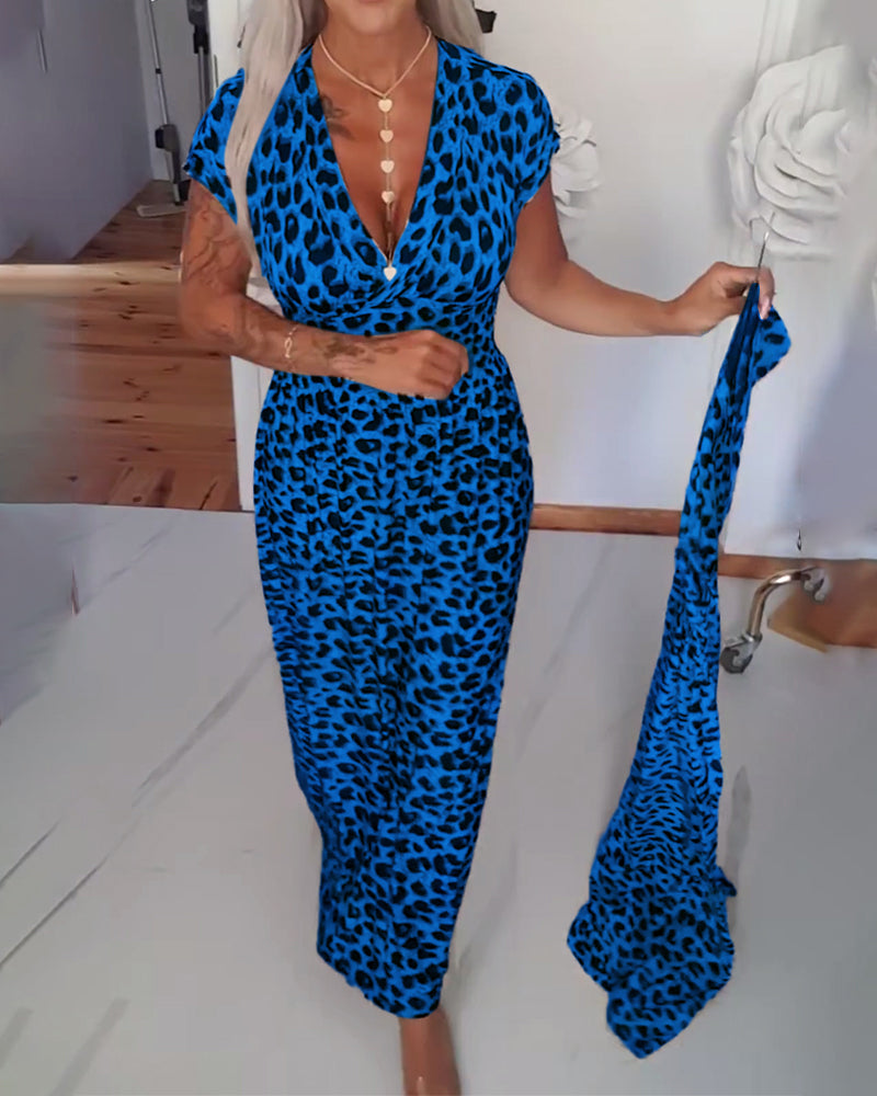 Robe Élégante Imprimé Léopard Col V