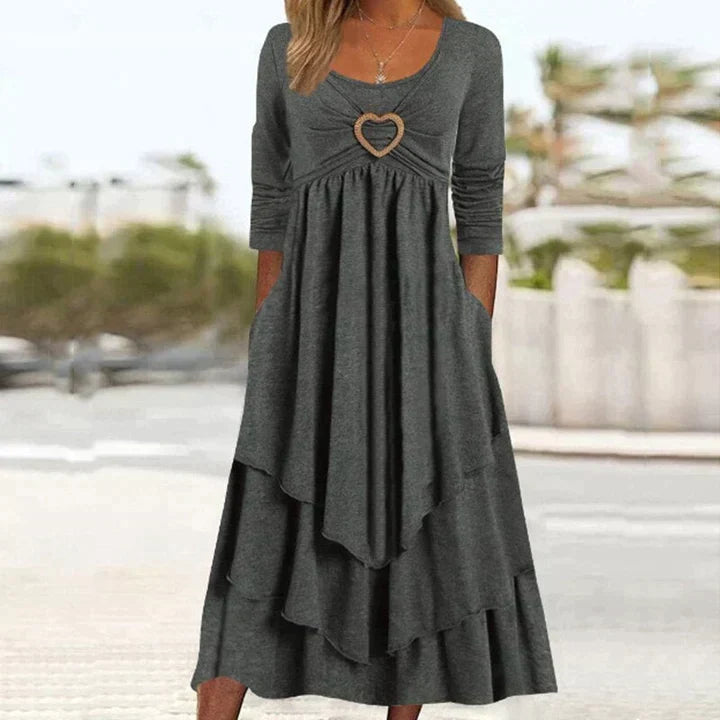 Robe midi femme superposée avec détail cœur