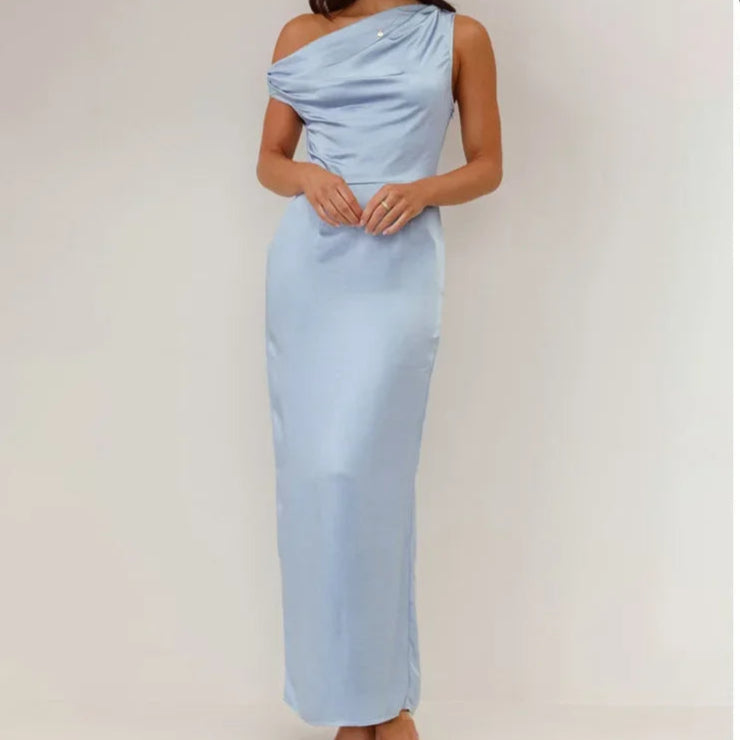 Robe Maxi de Mariage Drapée en Satin Coralie