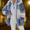 Veste d'hiver en Teddy pour Femme avec Capuche et Blocs de Couleur
