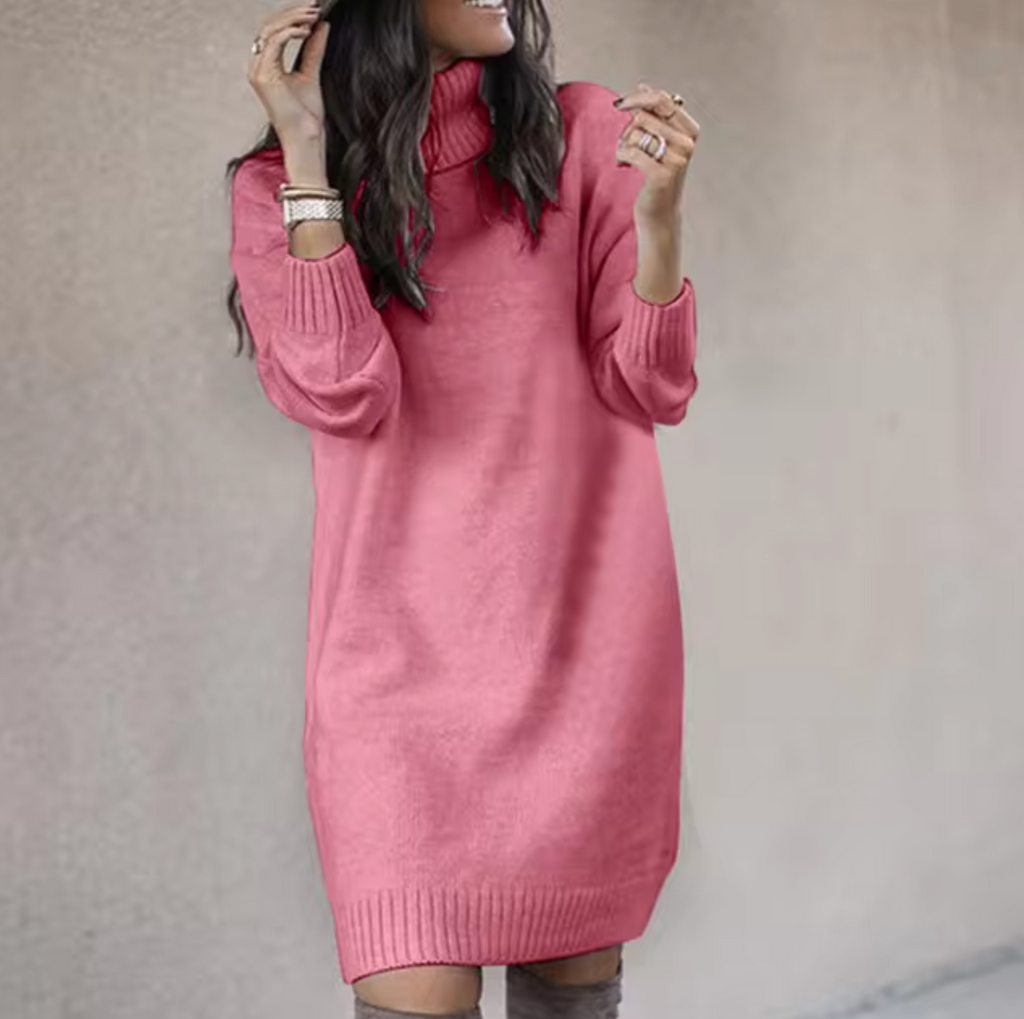 Robe Tricotée pour Femme avec Col Montant et Manches Longues