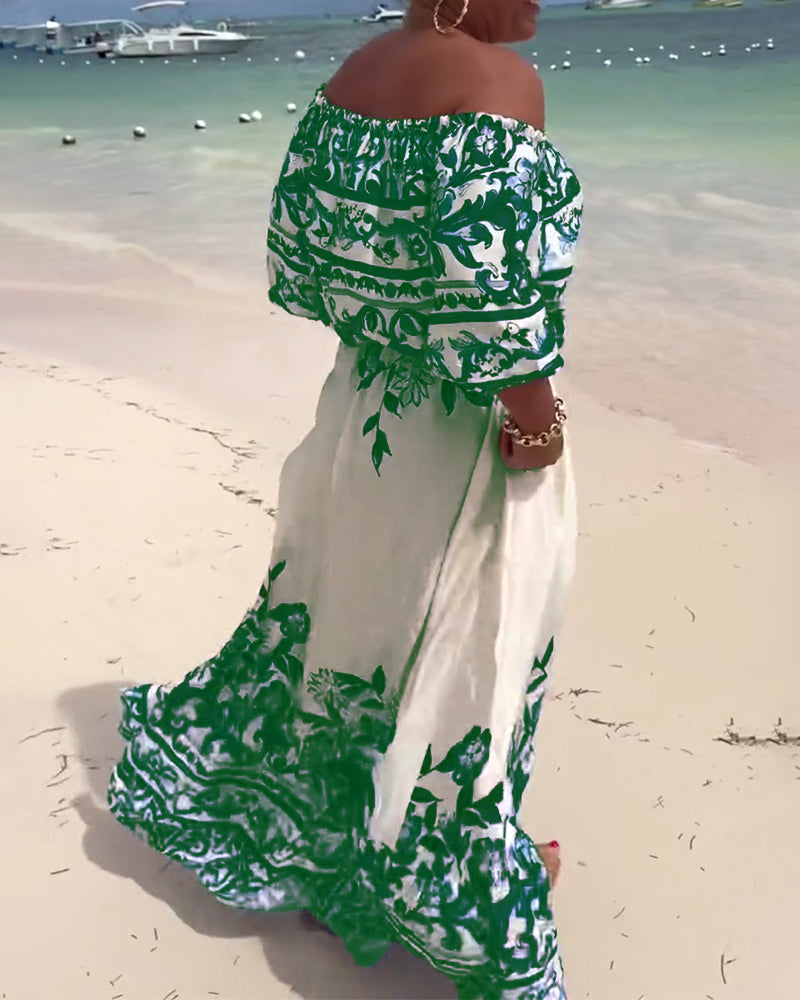 Robe de Resort Imprimée à Épaules Dénudées