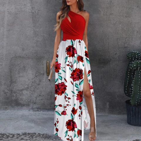 Robe à fleurs asymétrique pour femme | Maxi