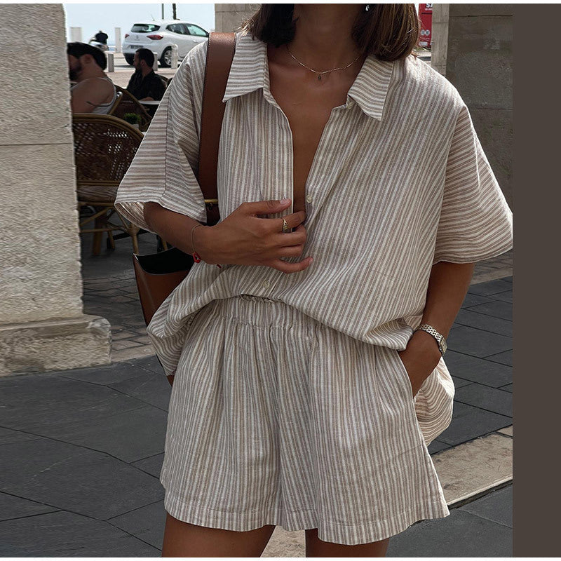 Ensemble Deux Pièces Avec Chemise Ample Et Short Taille Haute Pour Femme | Idéal Pour L’Été