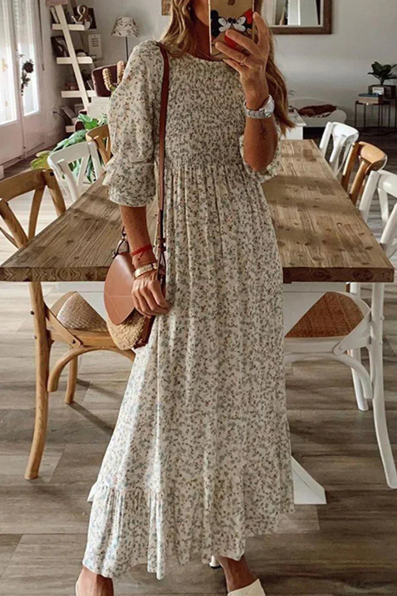 MW | Anna – Robes patchwork à imprimé urbain avec décolleté en O et coupe A