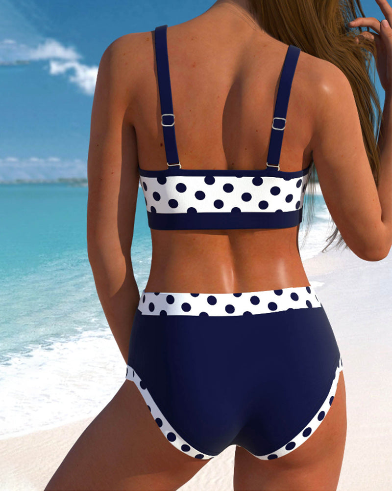 Hannah | Bikini patchwork taille haute avec pois