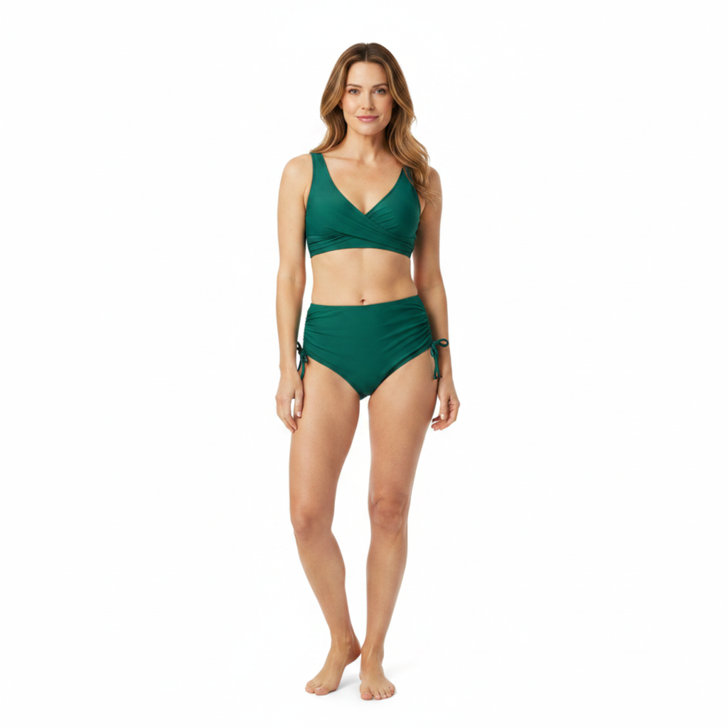 Ensemble maillot de bain deux pièces avec haut croisé et culotte de bain à nœuds