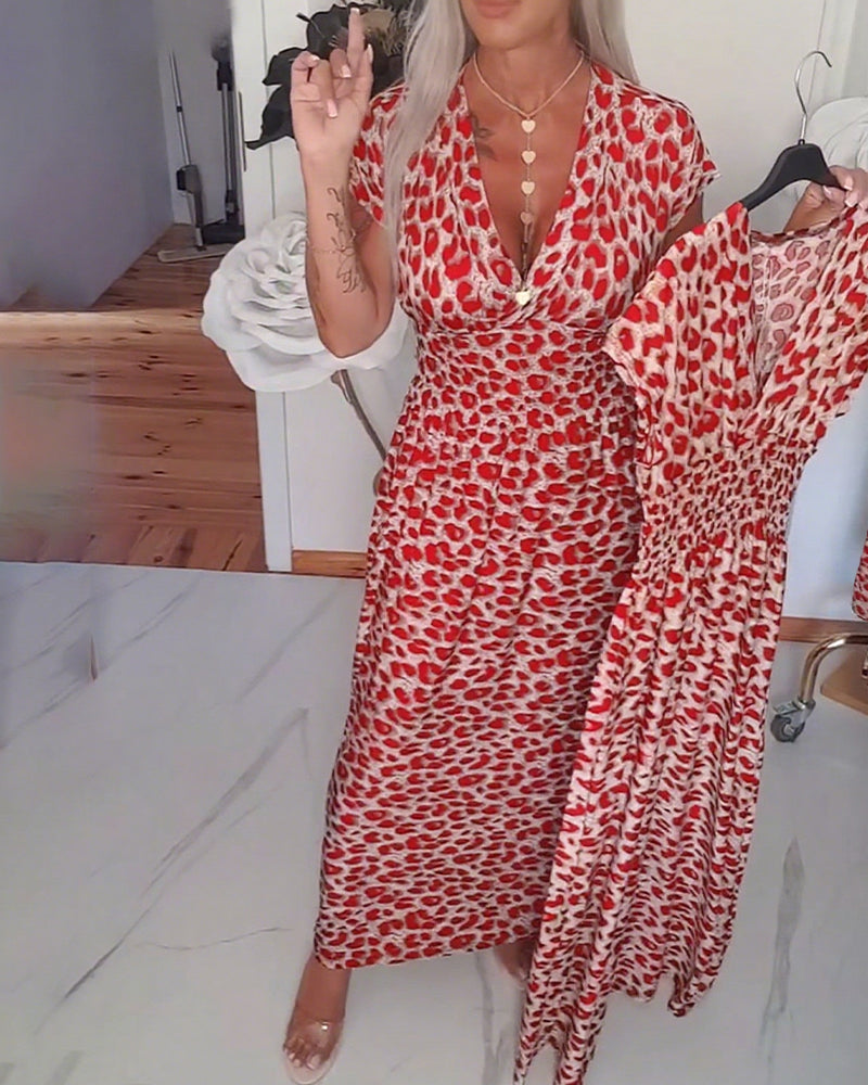 Robe Élégante Imprimé Léopard Col V