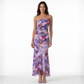Robe Maxi Asymétrique à Imprimé Floral avec Fronces et Ourlet Queue de Poisson
