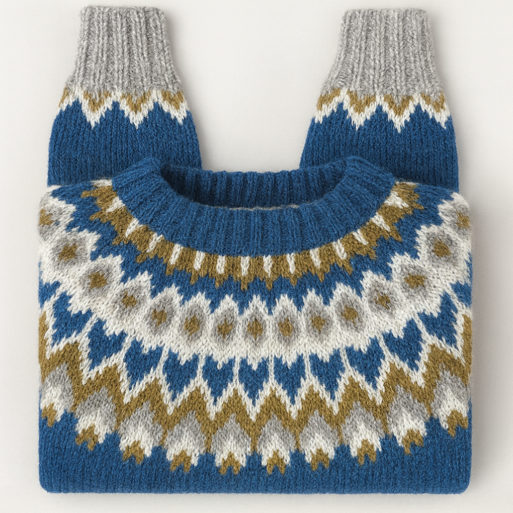 Pull Polo Tricoté pour Femme avec Motif Norvégien Coloré