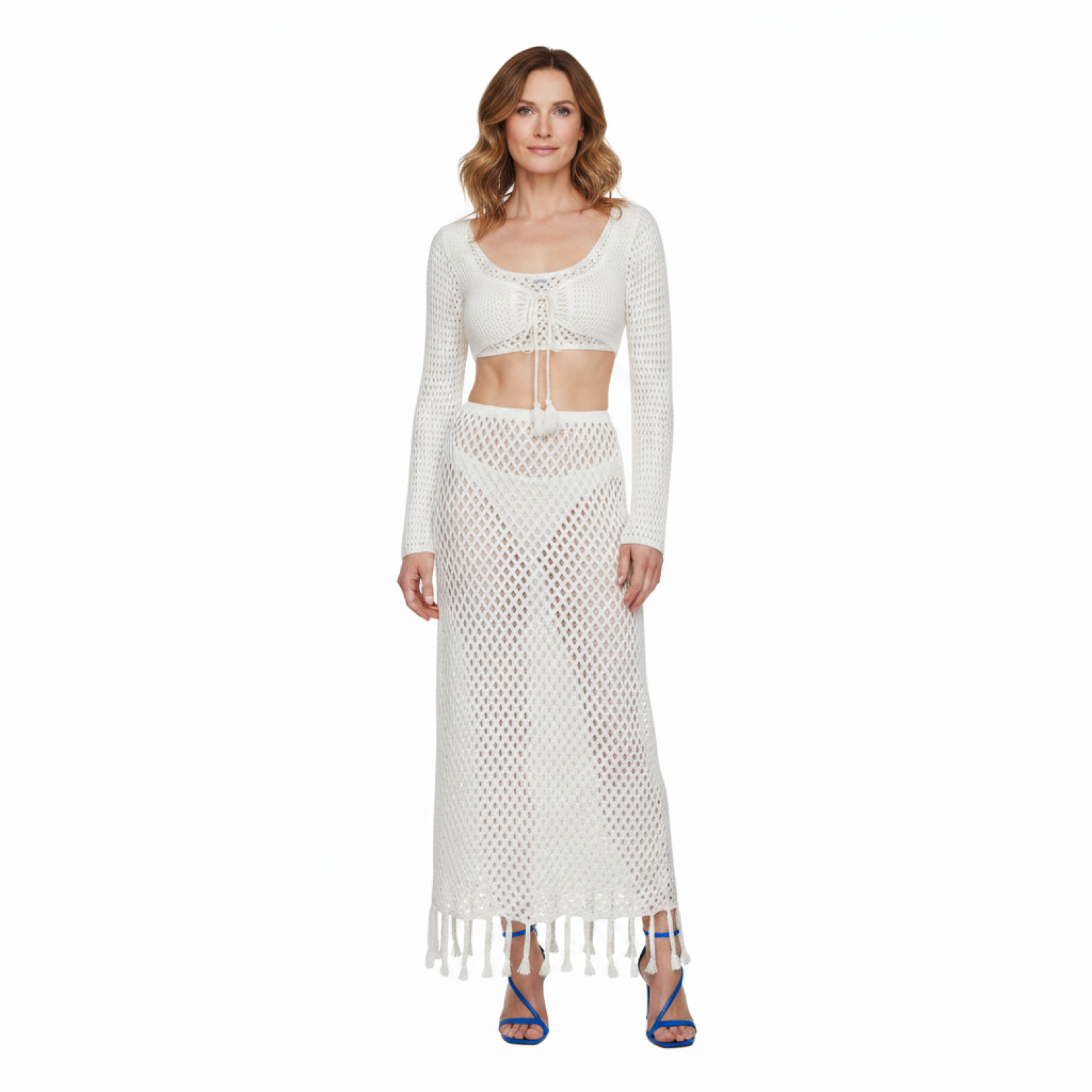 Ensemble de Plage 2 Pièces en Crochet avec Top Court et Beach Cover Up