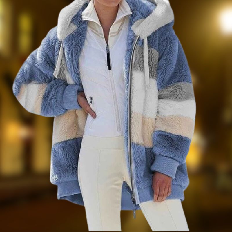 Veste d'hiver Teddy pour femmes avec capuche et blocs de couleur