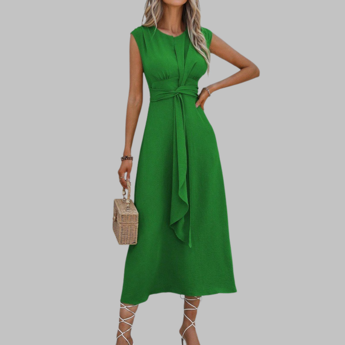 Robe Midi Femme | A-Line Ceinturée Sans Manches