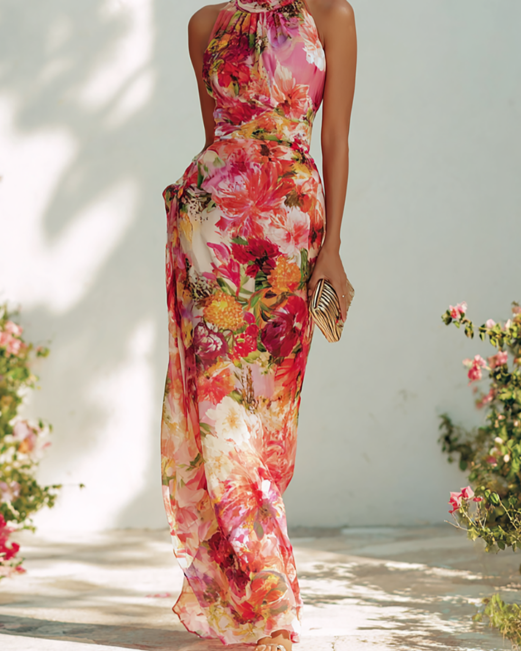 Daniefa | Robe Maxi Florale avec Décolleté Halter