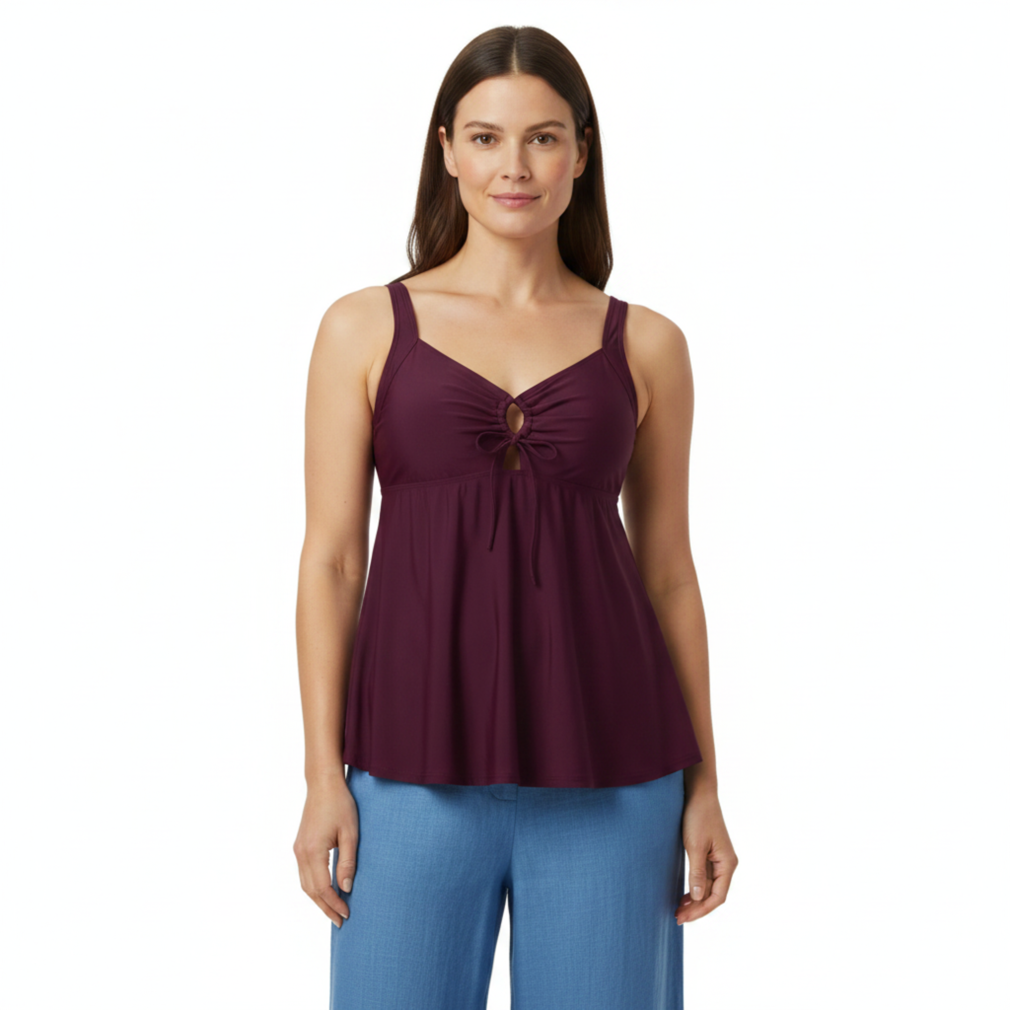 Haut de Tankini Taille Haute pour Femme avec Décolleté Goutte et Coupe Tunique