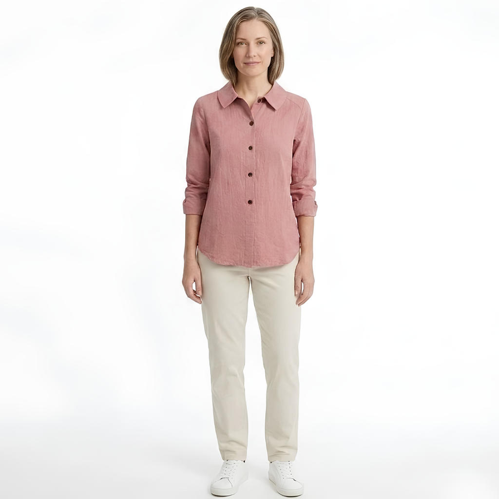 Surchemise Femme Coupe Oversize avec Boutons Contrastés et Manches Retroussables