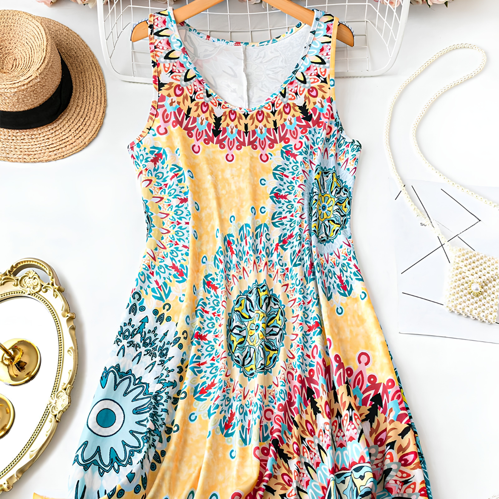 Yessia | Robe A-line sans manches avec imprimé coloré