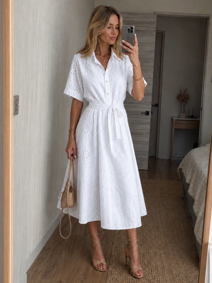 Eden | Robe midi femme avec boutons et ceinture à nouer