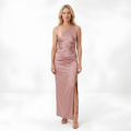 Robe de Gala Longue en Satin à une Épaule avec Fente Latérale pour Femme