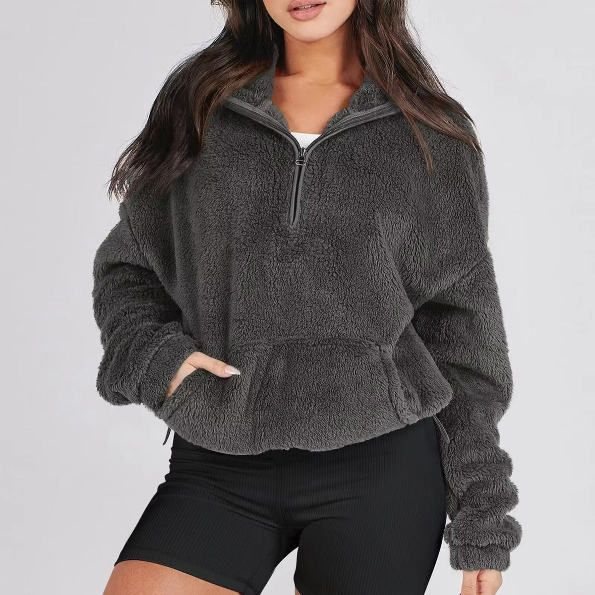 Pull Fleece Luxueux à Col Zippé pour Femmes