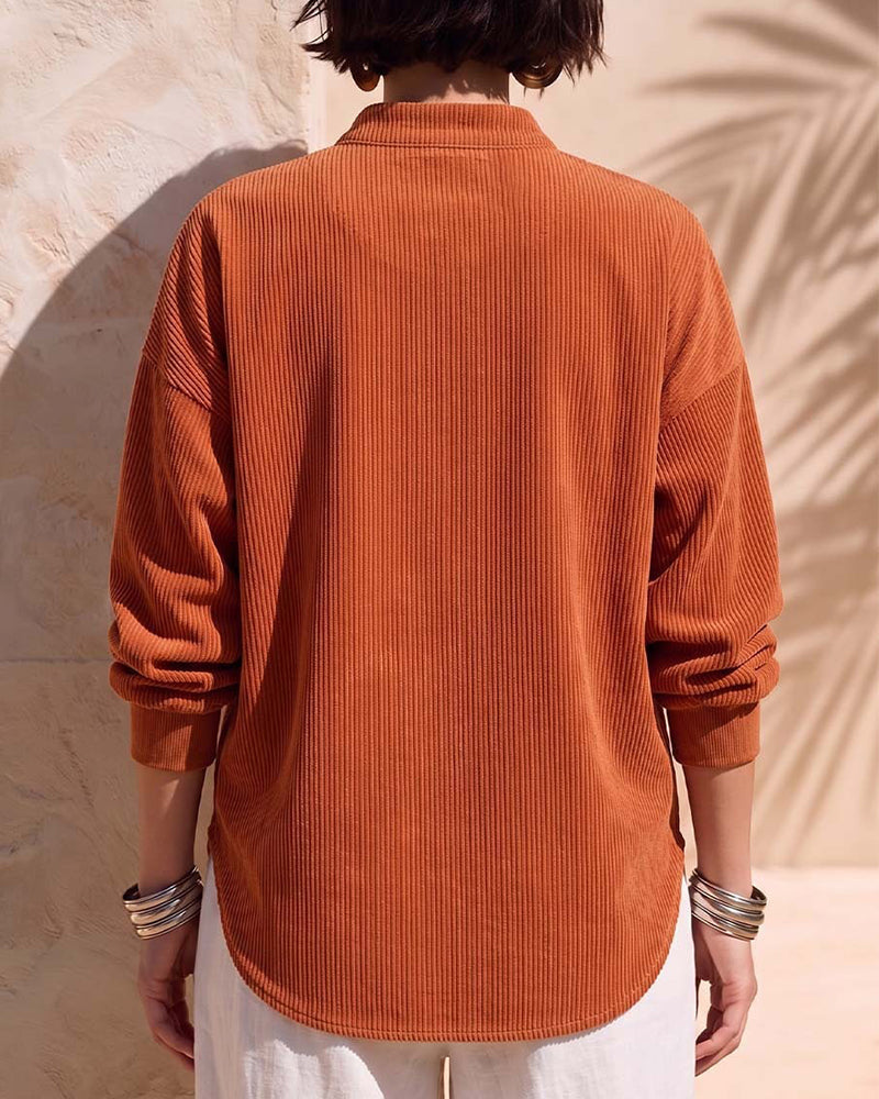 Blouse en Velours Côtelé à Col Montant