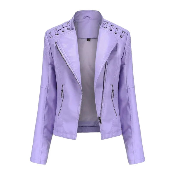 Veste en Cuir Lavée avec Coupe Féminine
