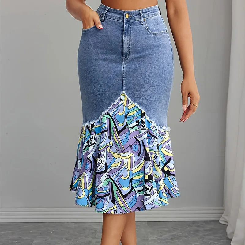 Althezae | Jupe en jean avec volants en patchwork