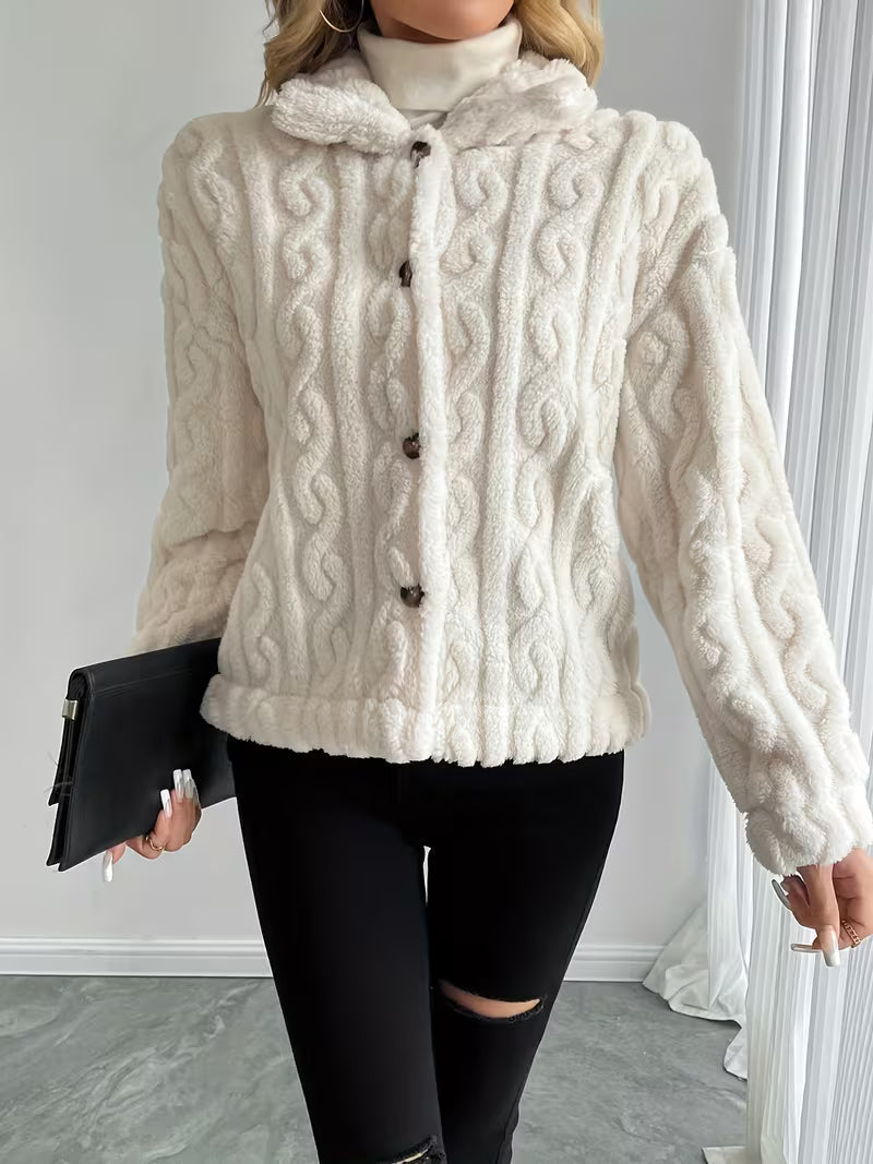 Veste teddy texturée pour femme à boutons élégants