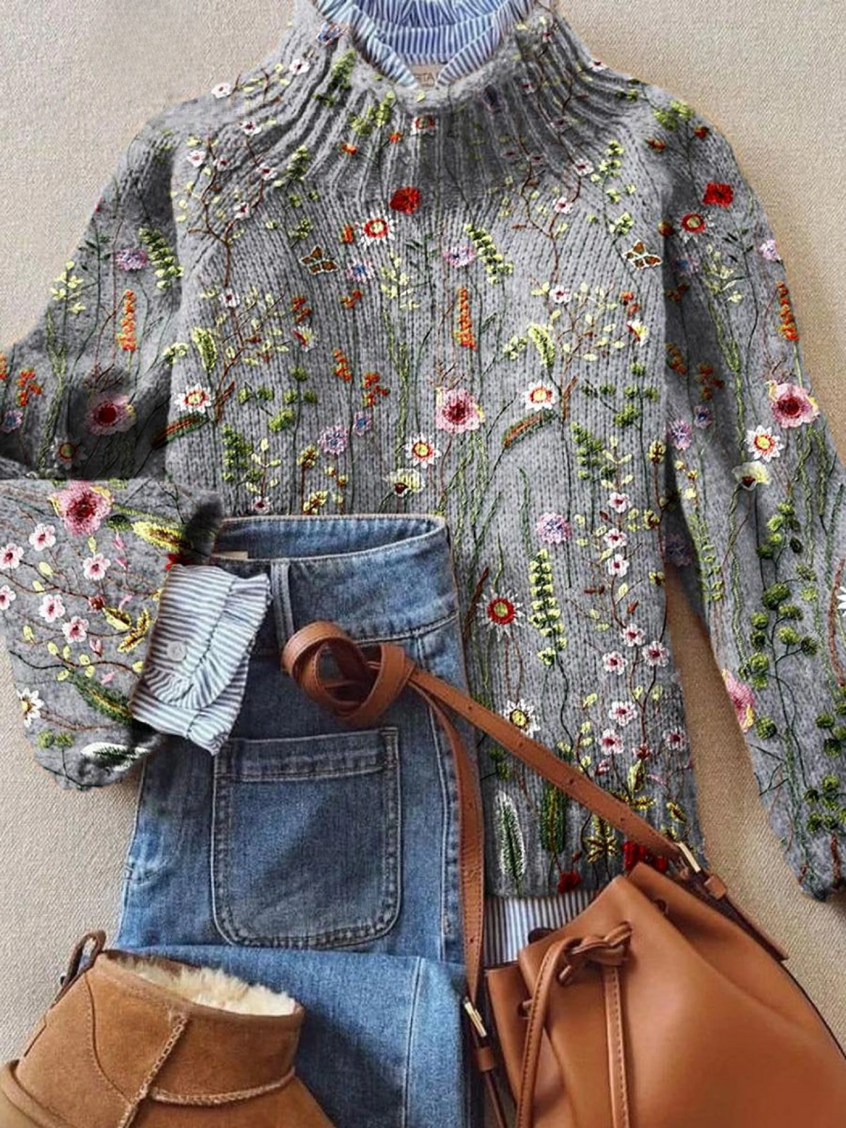 Hannah | Pull à col roulé vintage avec fleurs