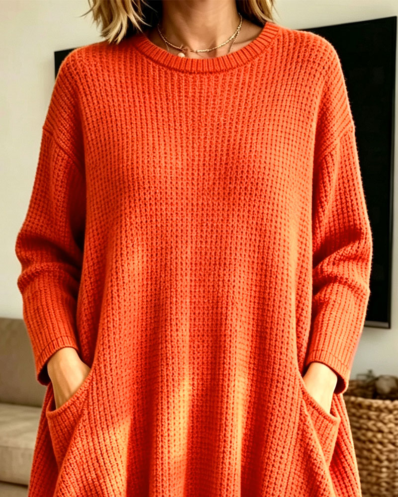 Robe Pullover Élégante Manches Longues Poche