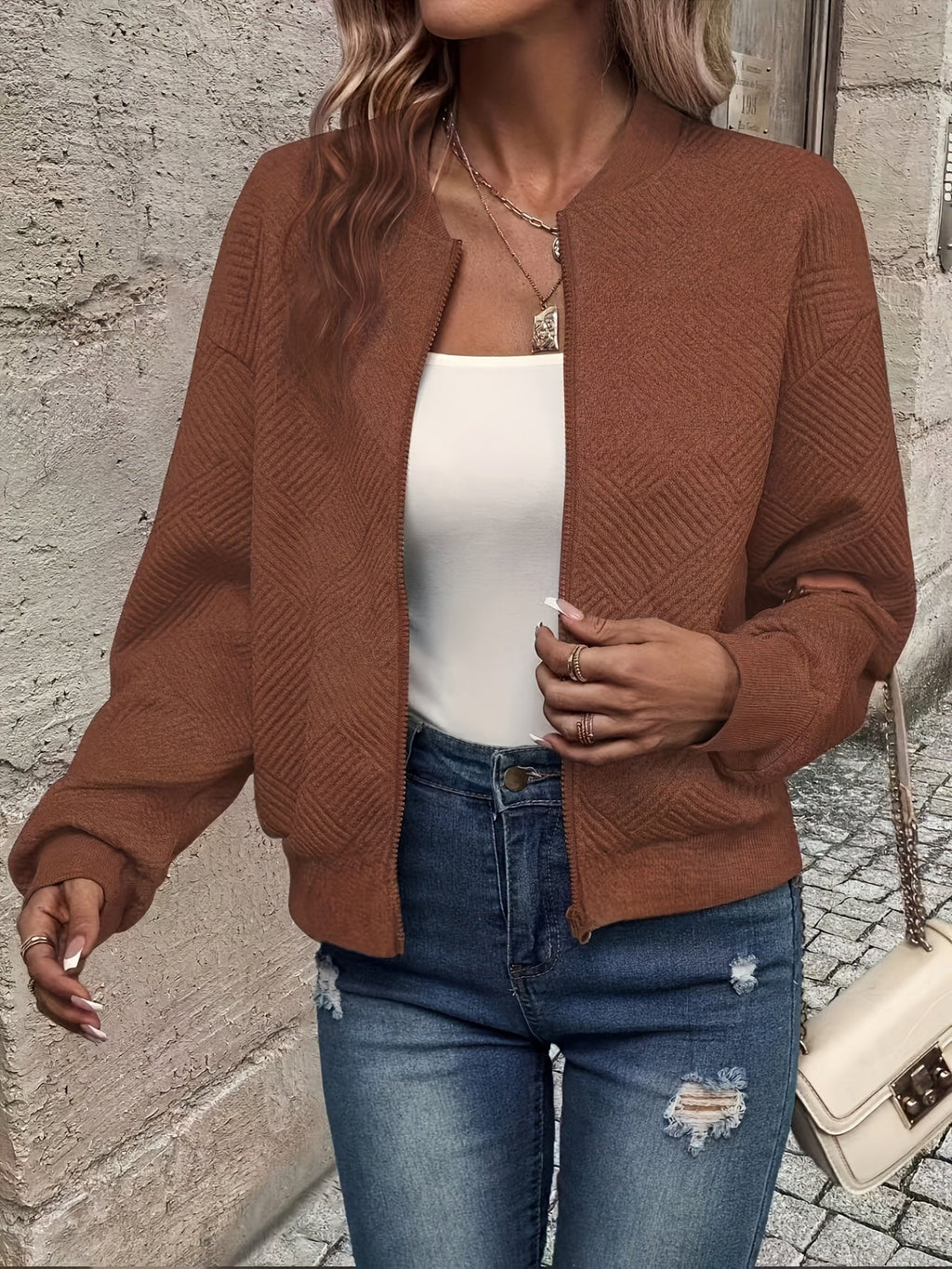 Sarah - Veste Bomber Structurée Élégante avec Fermeture Éclair