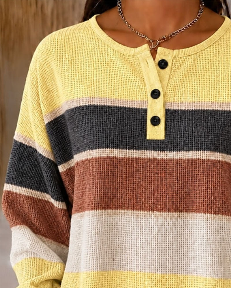 Sweat-shirt à col rond avec boutons et rayures contrastées