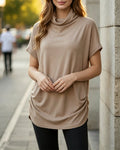 Blouse Col Mock Manches Courtes Côté Froncé