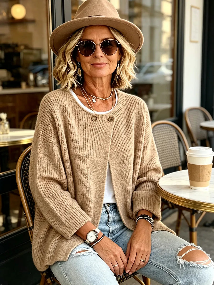 Cardigan femme en maille côtelée à coupe asymétrique