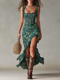 Maya™ | Robe maxi à manches volantes boho rétro avec fente haute