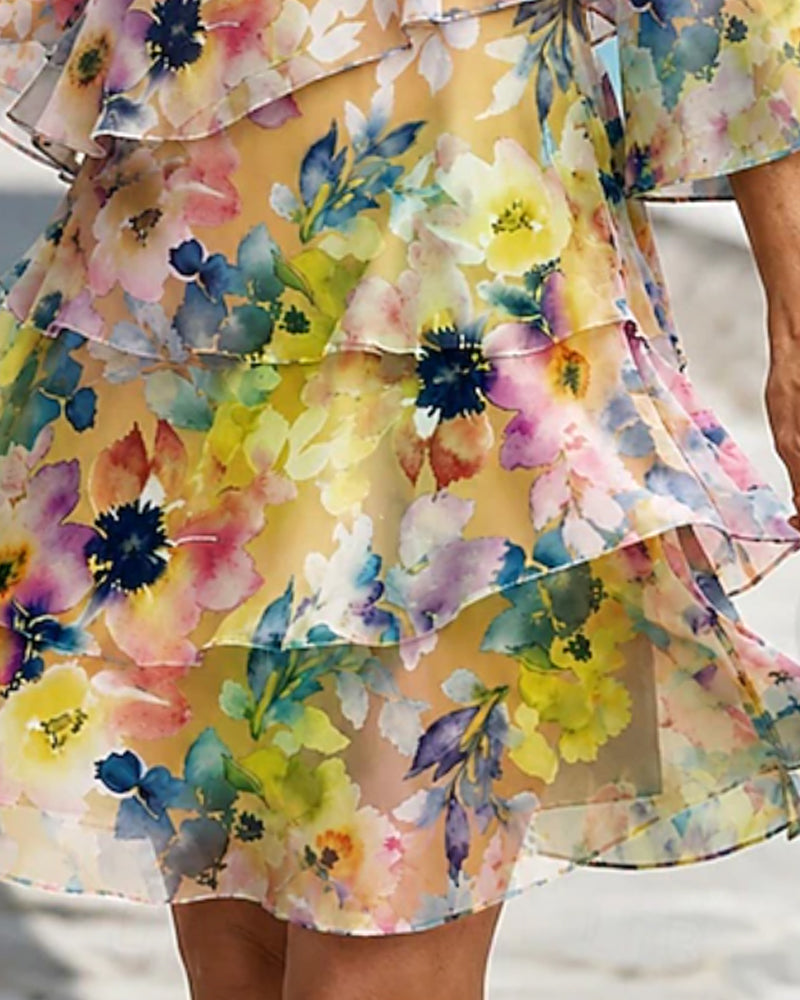 Robe Aquarelle Fleurie Superposée