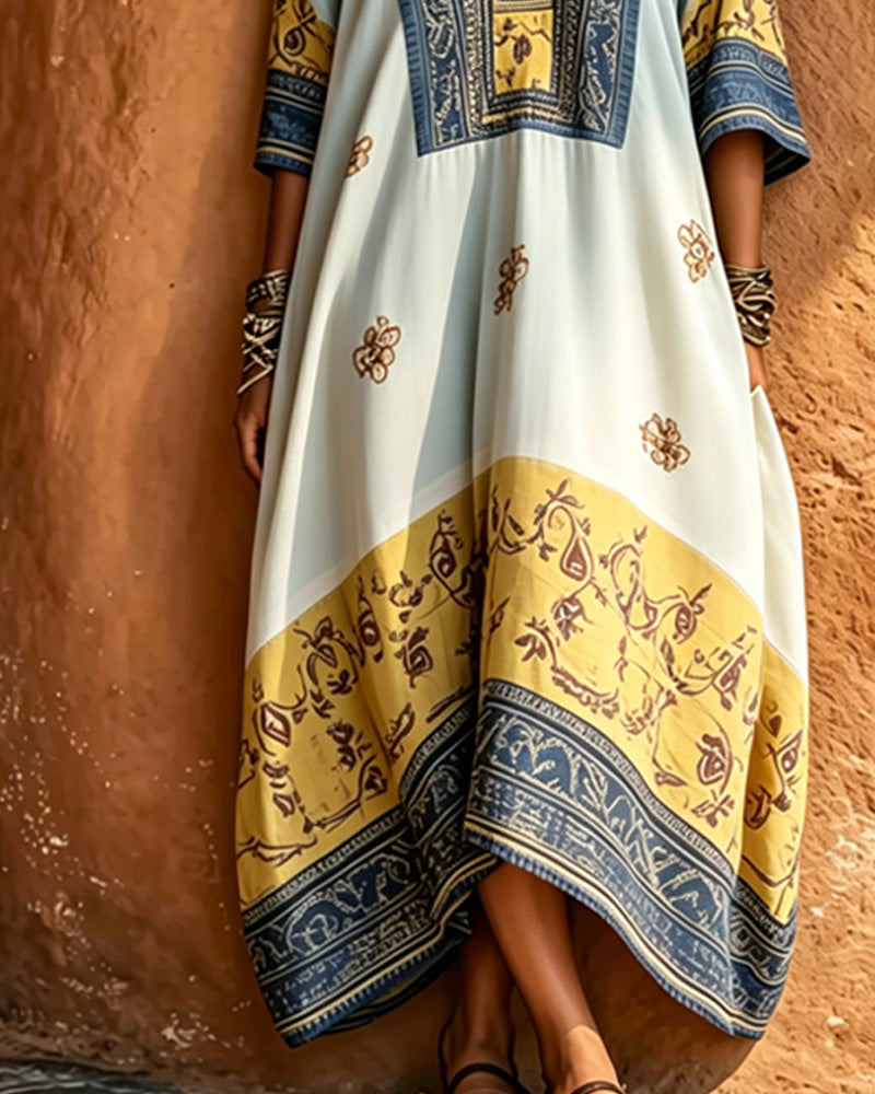 Robe Col V Ethnique Grand Ourlet