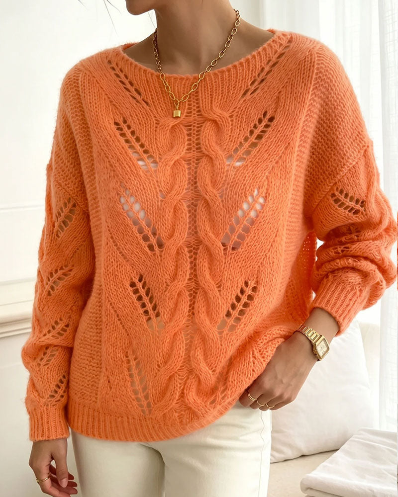 Pull en tricot uni à encolure ronde et épaules tombantes