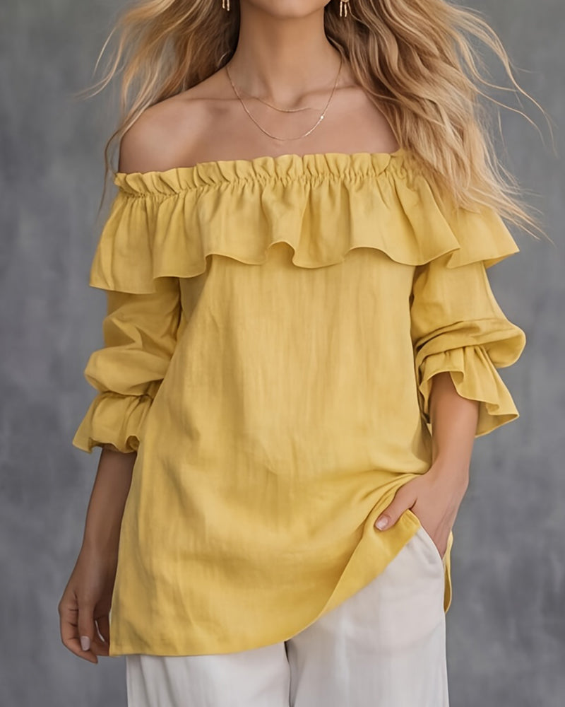 Blouse Off-Épaule Volant Unie Large