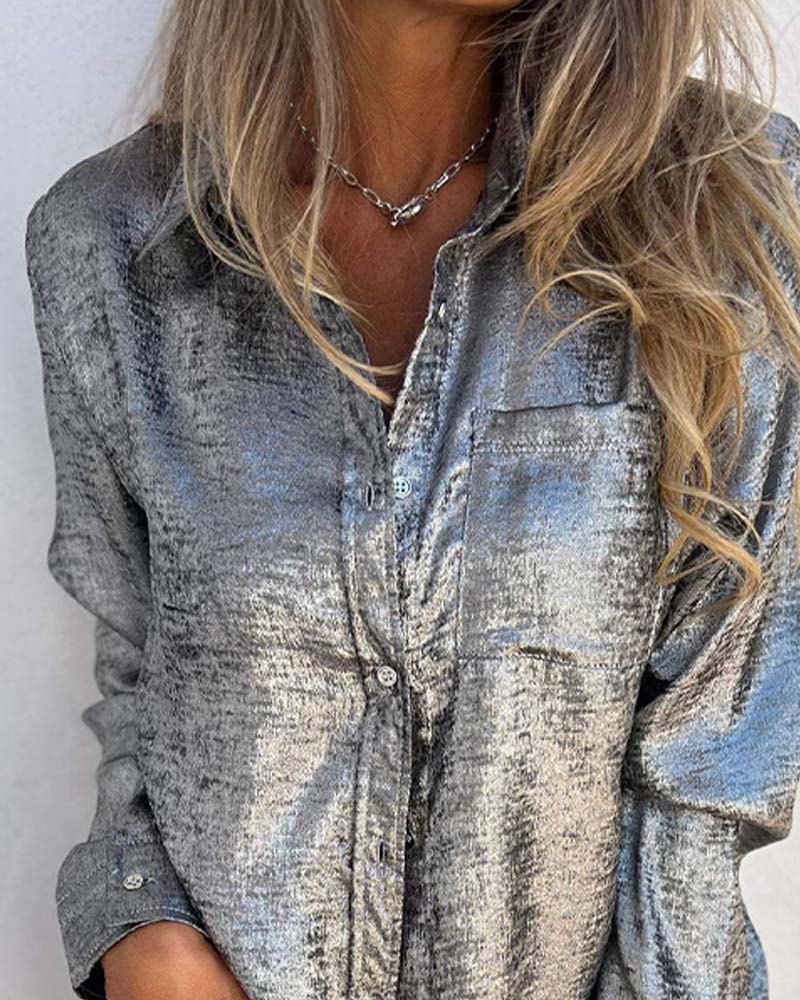 Blouse Manches Longues Fin Chatoiement Poche Boutonnage