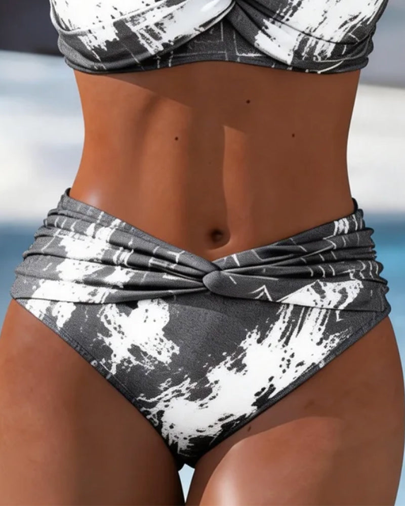Bikini Halter Plissé Bouton Métallique
