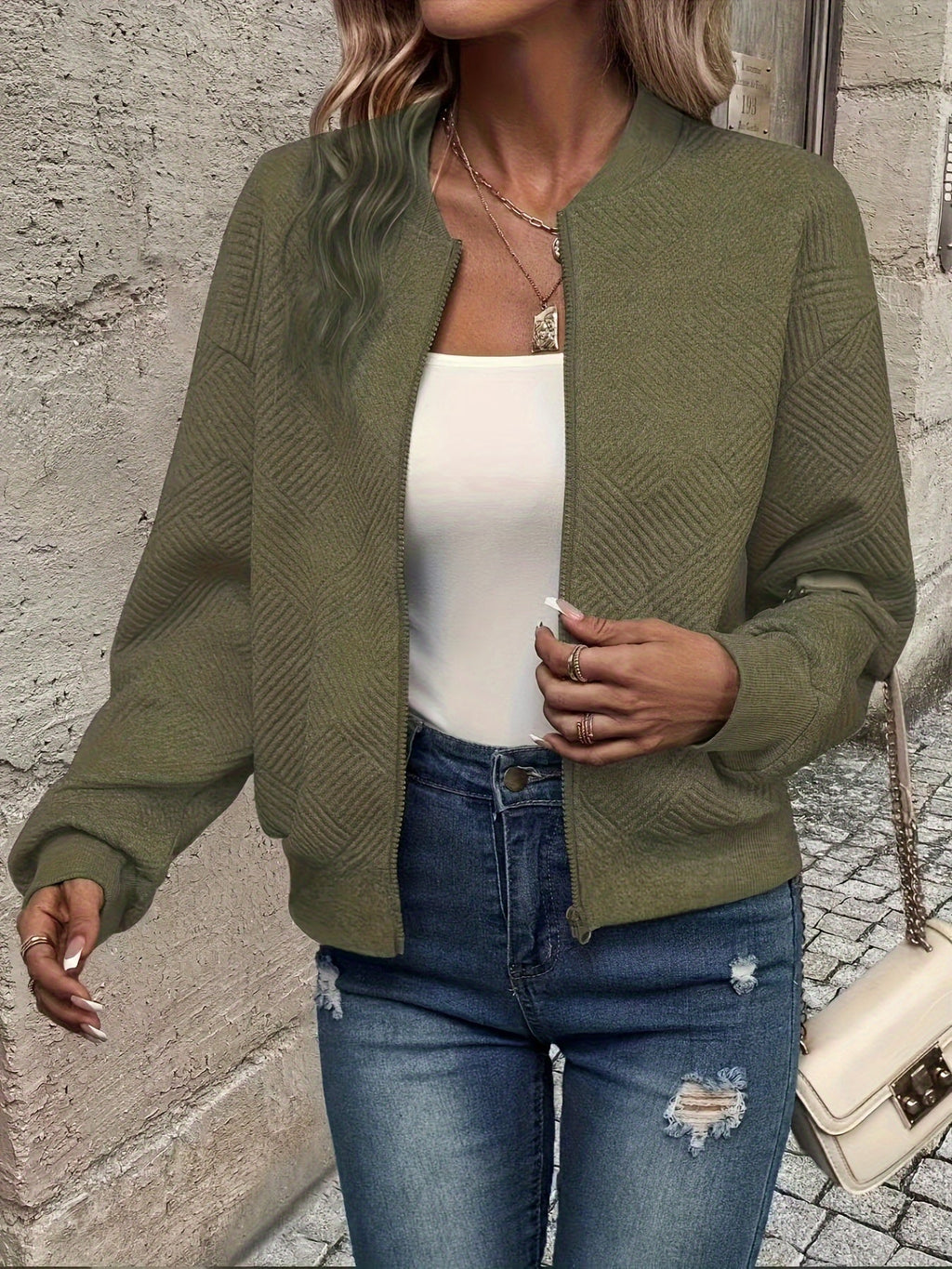 Sarah - Veste Bomber Structurée Élégante avec Fermeture Éclair