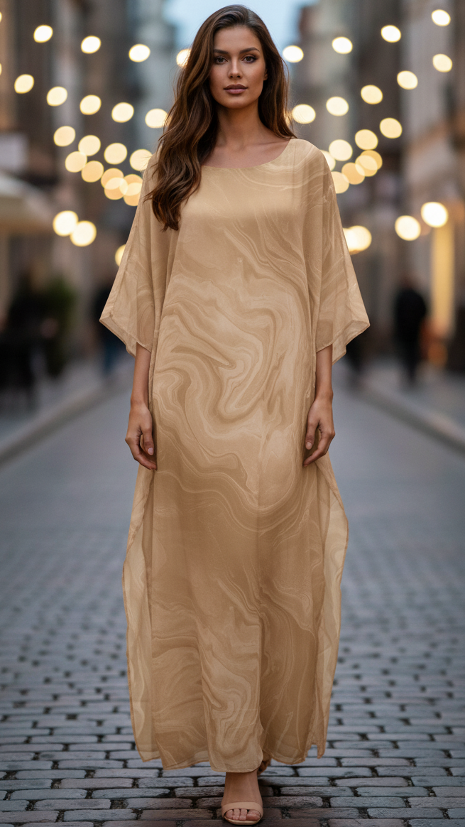 Aura | Robe Maxi en Chiffon pour Femme, Manches Papillon, Formelle