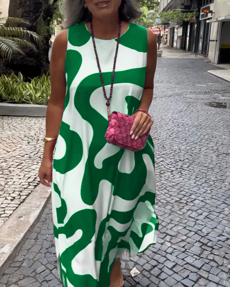 Robe sans manches à imprimé géométrique col rond