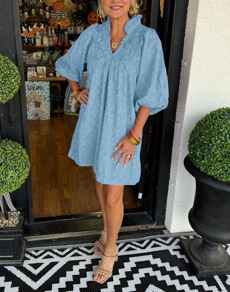 Faye | Robe Mini à Manches Bouffantes pour Femme en V