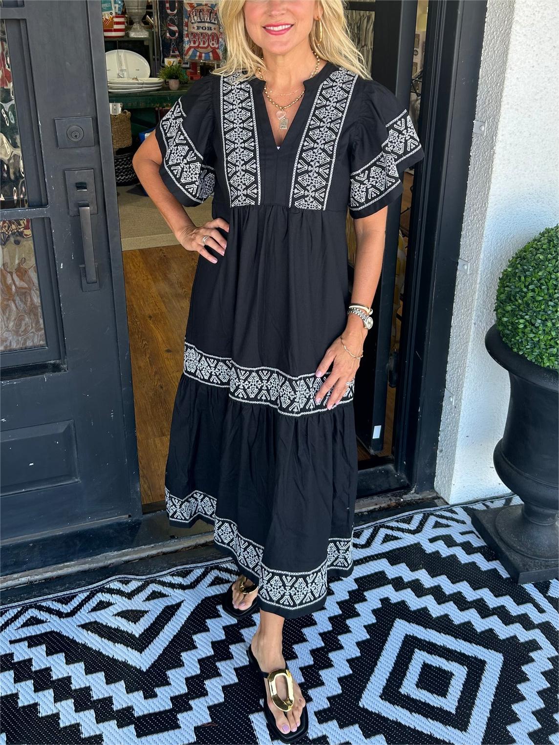 Alice | Robe Midi Boho à Col V pour Femmes d'Été