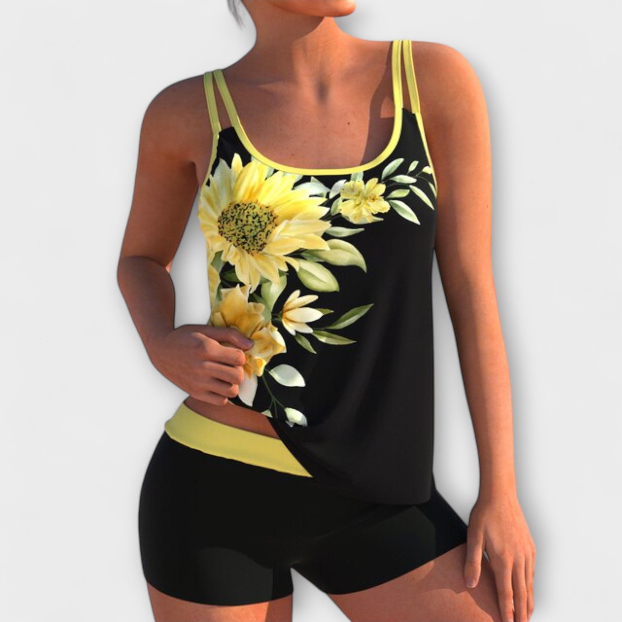 Tankini Deux Pièces avec Imprimé Tropical pour Femmes | Idéal pour la Plage et la Piscine