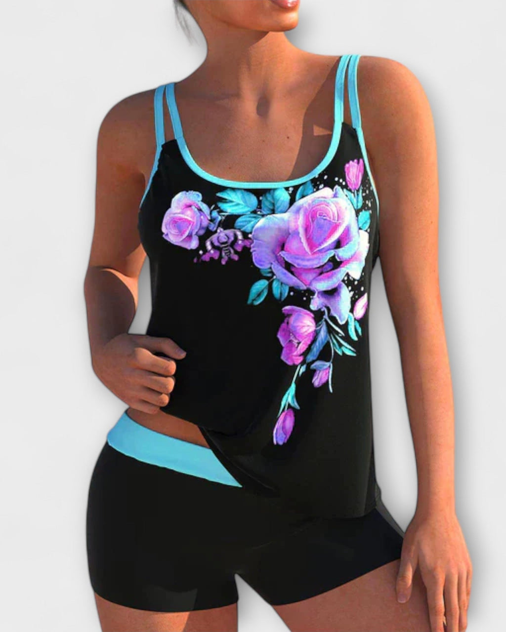 Tankini Deux Pièces avec Imprimé Tropical pour Femmes | Idéal pour la Plage et la Piscine