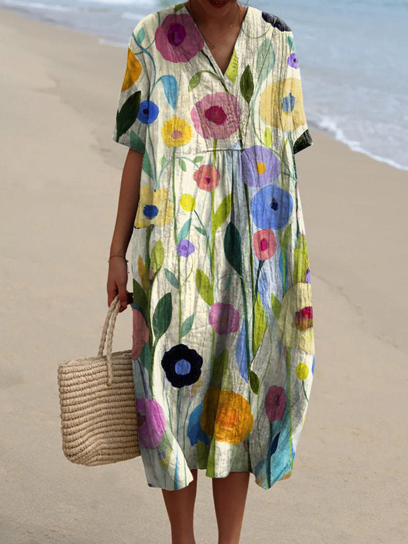 Hannah | Robe d'été florale pour femmes avec décolleté en V