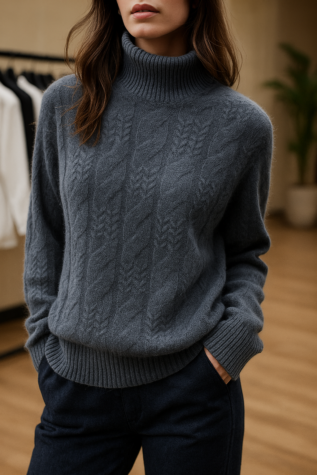Pull en Cachemire Femme – Maille Torsadée et Col Mi-Haut Intemporel